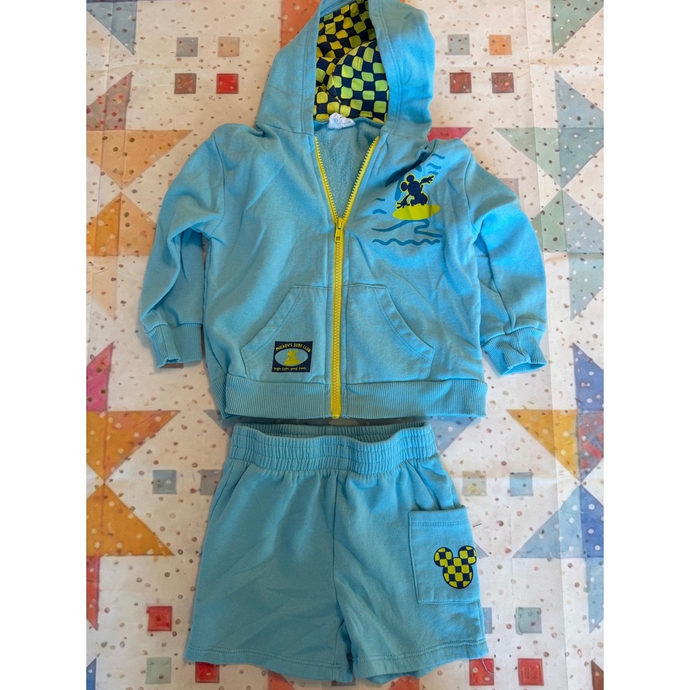 Disney Mickey Mouse Clubhouse Toddler Boys 2T Blue Hoodie and Shorts Set Surf